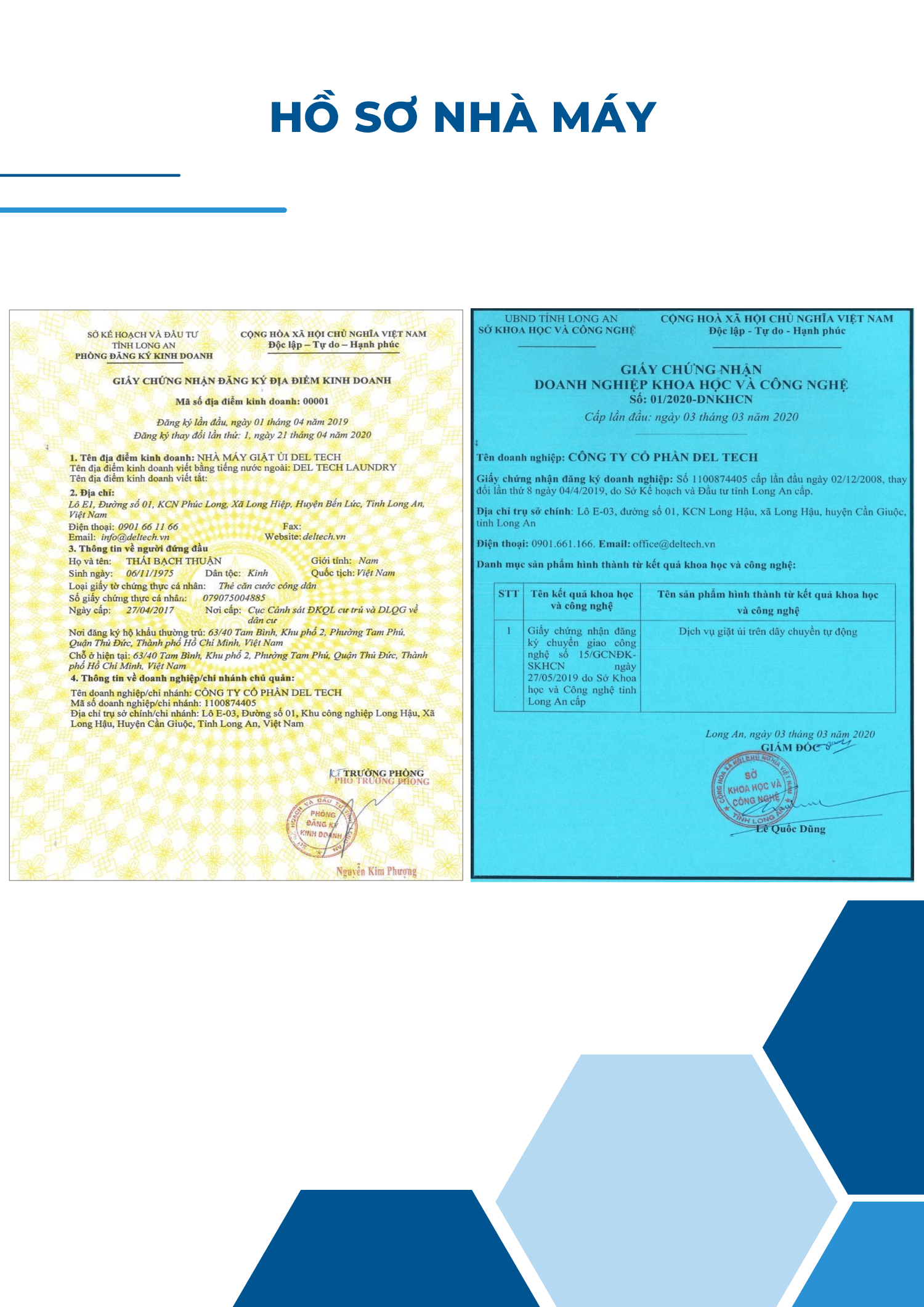 Hồ sơ nhà máy Del Tech 