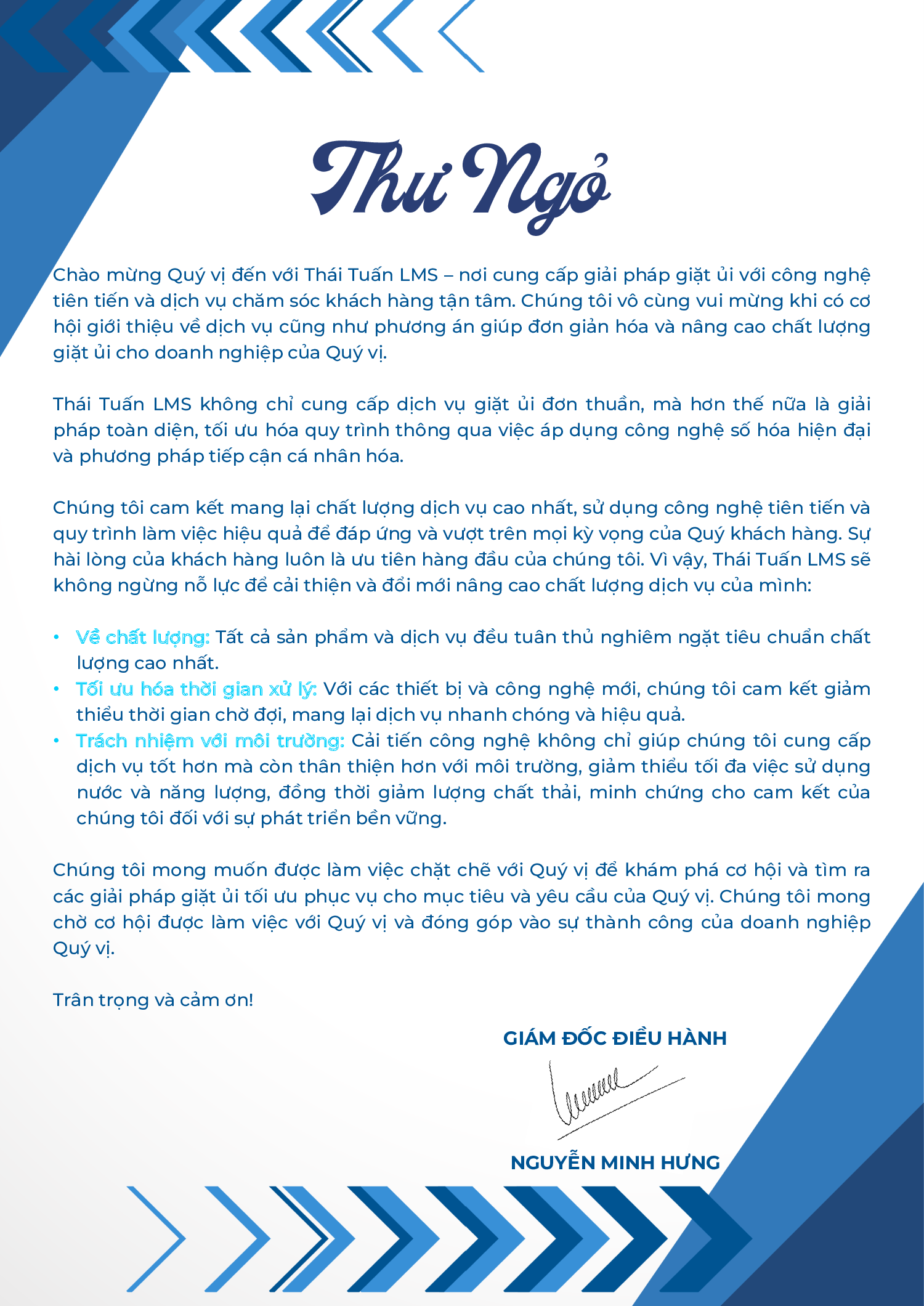 Thư ngỏ khách hàng thái tuấn lms