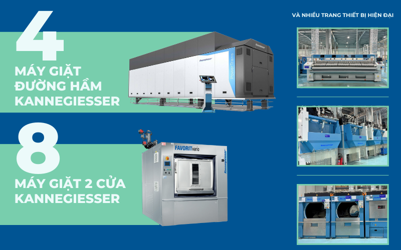Trang thiết bị tại nhà máy giặt ủi Del Tech